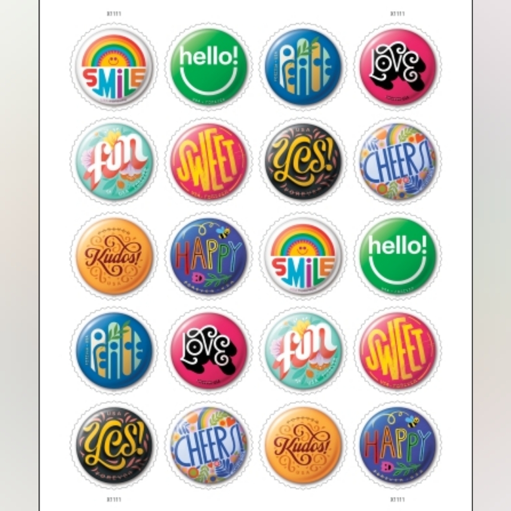 100 Pinback Buttons USPS Forever Round Stamps Wedding Invitations Birthday Party